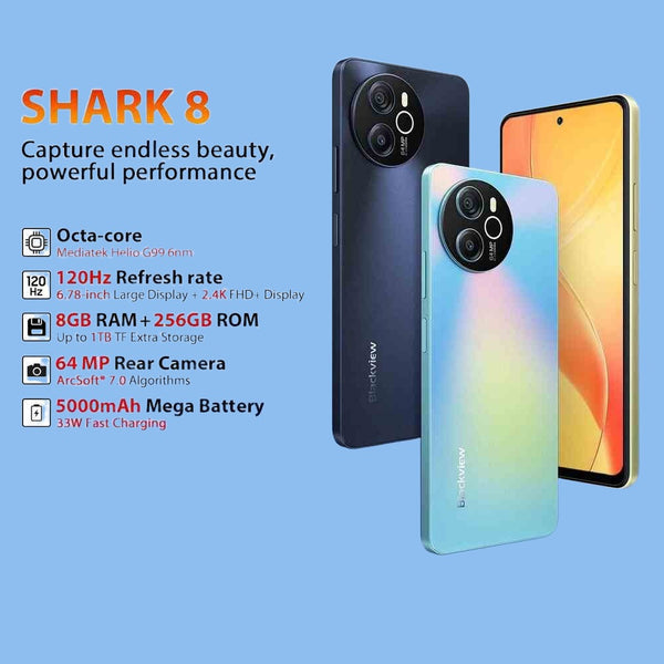SHARK 8 Unlocked Smartphone Android 13 G99 Mobile Phone 6.78'' 120Hz 2.4K Display 8GB+8GB RAM, 128GB/256GB ROM 64MP Cellphone Amazoline Store