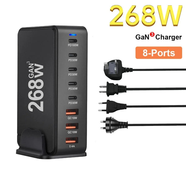 268W, 8 Port USB Charger, GaN Desktop Charger, Quick Charge for iPhone, 3.0 USB C Charging Station for Multiple Devices, Desktop , MacBook, Laptop , iPhone Amazoline Store