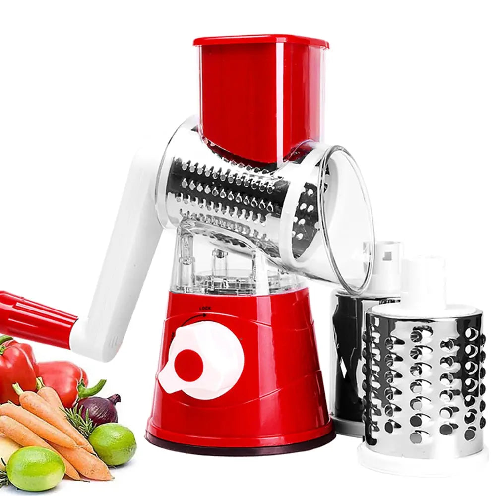 Manual Rotary Drum Grater Stainless Steel Cheese Grater Vegetables Cutter  Slicer Shredder Red