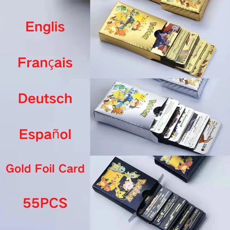 55Pcs/Box Pokemon Card German French Spanish English MAX Vstar GX Color  Energy Card Pikachu Rare Collection Battle Trainer Gifts