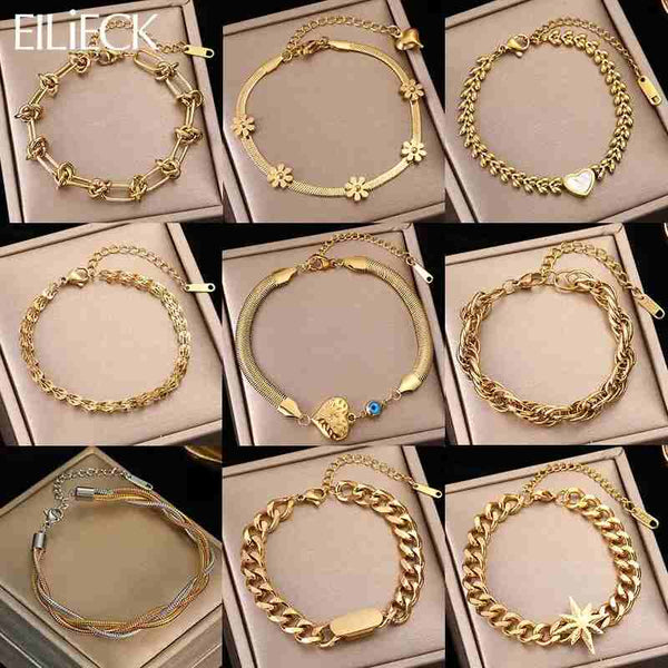 Stainless Steel Gold Bracelet for Women Chain Bracelet Gold Designs, Trending Fashion Jewelry Non-fading - EILIECK 316L Amazoline Store