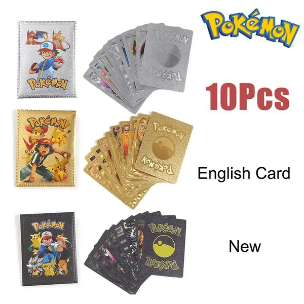 10Pcs/Box Pokemon Pikachu Black Sliver English Vmax GX Energy Cards Cartoon Battle Board Game Toy Collection For Children's Gift Amazoline Store