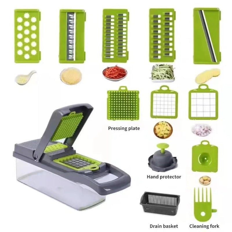  Vegetable Chopper 12-in-1 Mandoline Slicer, Multi Blade with  Hand Protector and Container: Home & Kitchen