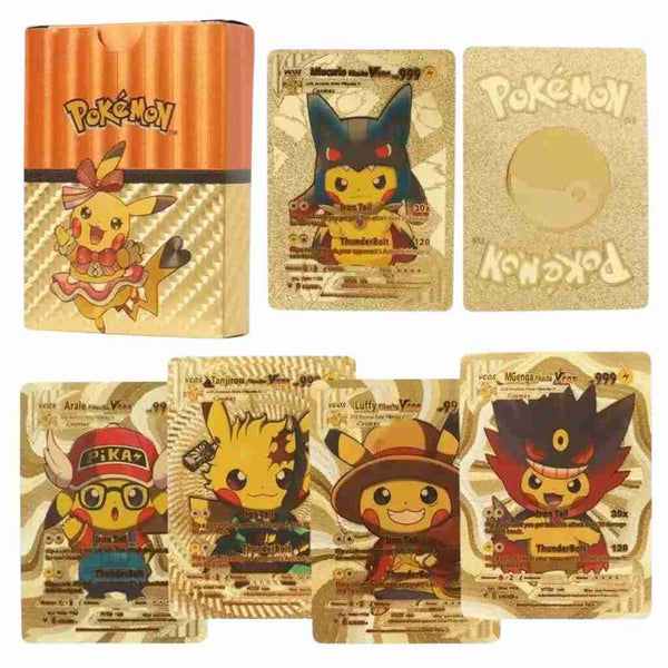 55pcs Gold Pokemon Cards Pikachu, English Anime series, including Luffy from One Piece, Goku Eva and Frieza . Amazoline Store