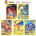 5PCS Pocket Monster Card Game Gold Metal Charizard, English, Spanish, French, Mewtwo pikachu vmax pokemon card Amazoline Store