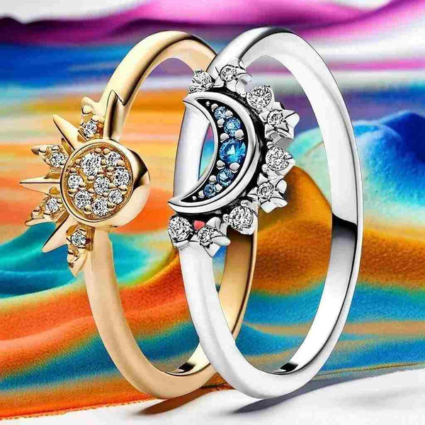 925 Celestial Sparkling Sun And Moon Ring Set Silver Band Ring For Women Cocktail Rings For Ladies Fine Crystal Jewelry Amazoline Store
