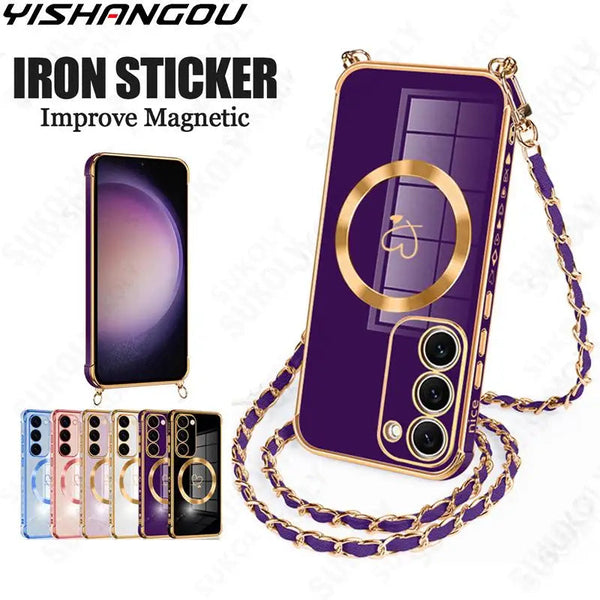 Crossbody Lanyard Phone Case For Samsung Galaxy S23 S24 Ultra S20 S21 S23 FE S24 For Magsafe Magnetic Charging Soft Phone Cover Amazoline Store