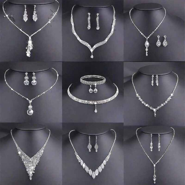 Crystal Bridal Jewelry Set Rhinestone Wedding Dress Necklace Earring Set Silver Ladies Gift Sets Amazoline Store