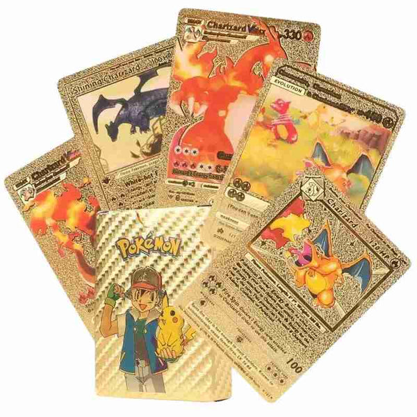 English Pokemon Cards, Metal Gold Pokemon Cards, Sliver Charizard  Vmax GX Pikachu Vmax Pokemon Card, pokemon collection cards, Battle Trainer Amazoline Store