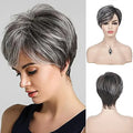 HAIRJOY Synthetic Hair Wig Short Curly Pixie Cut  for Women Grey  Layered Wigs with Bangs Amazoline Store