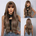 HAIRCUBE Brown Mixed Blonde Synthetic Wigs with Bang Long Natural Wavy Hair Wig for Women Daily Cosplay Use Heat Resistant Amazoline Store