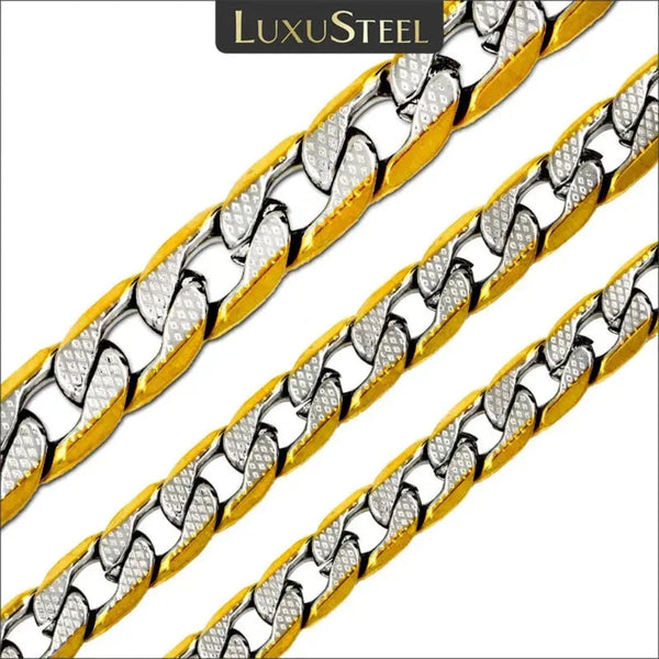 Cuban Link Chain Necklace for Men Women Mixed Metal Necklace Gold and Silver Stainless Steel Link Chain Necklace - Amazoline StoreLUXUSTEEL Cuban Chain Necklace for Men Women Gold Plated Mixed Silver Color Stainless Steel Pattern Curb Link Chain Male Collar Amazoline Store