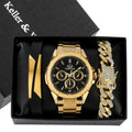 Luxury Gold Watches For Men Set with Box Quartz Wrist watch Luxury gold Bracelet Unique Christmas Gifts For Husband Amazoline Store