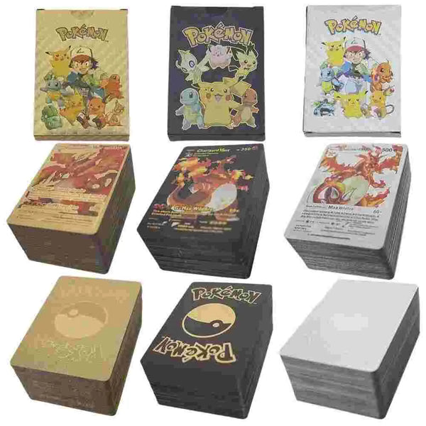 Metal Pokemon Cards Gold Sliver Spanish Vmax GX Energy Card Charizard Pikachu Rare Collection pokemon Battle Trainer Amazoline Store