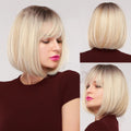 Short Bob Wig With Bangs Synthetic Wigs For Women Ombre Black Red Blonde Pink Lolita Cosplay Party Natural Hair Perruque Bob Amazoline Store