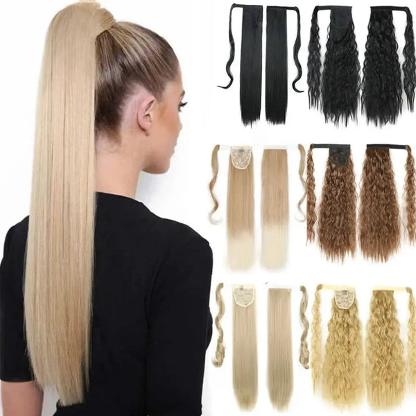 Synthetic Long Straight Wrap Around Clip In Hair Extension Heat Resistant Fake Hair ponytail Amazoline Store