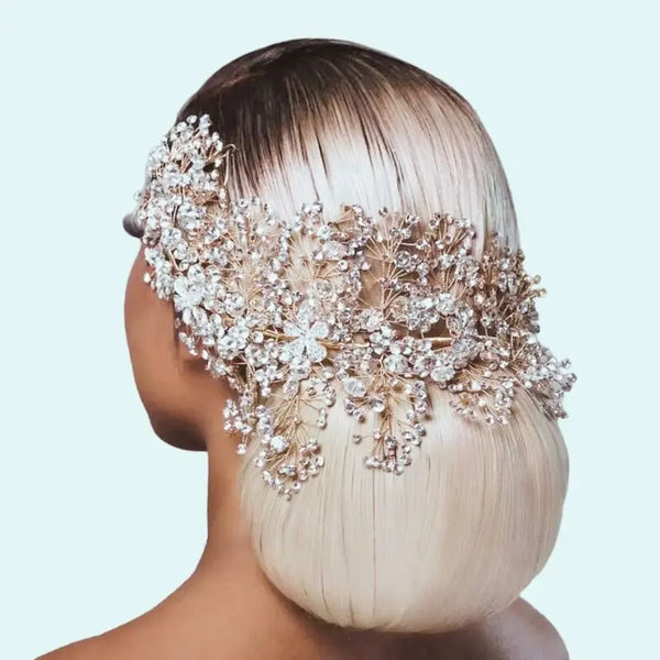 TOP QUEEN Golden Wedding Hair Jewelry Luxury Crystal Hair Wedding Crown for Woman Amazoline Store