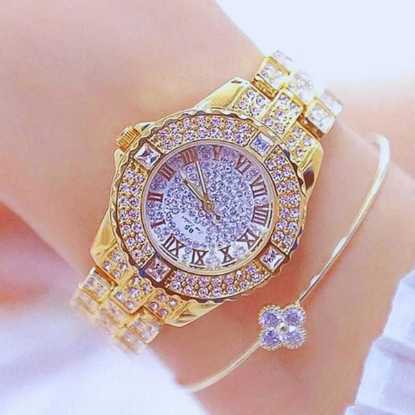 Women's Luxury Watches Diamond Gold Ladies Wrist Watches Rhinestone Bracelet Amazoline Store