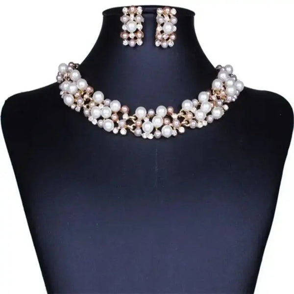 Fashion Pearl Jewelry Sets For Women Gold Wedding Crystal Bridal Necklace Amazoline Store