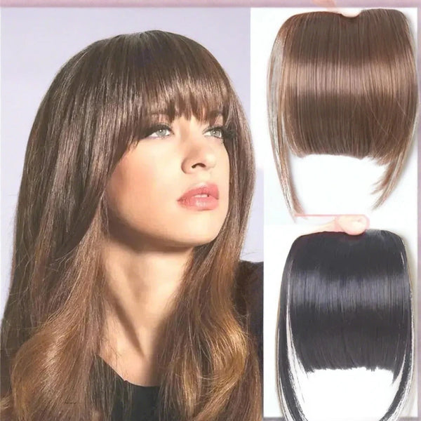 Natural Extension Bangs Straight Synthetic Blunt Bangs Brown Women Clip-In Full Bangs Amazoline Store
