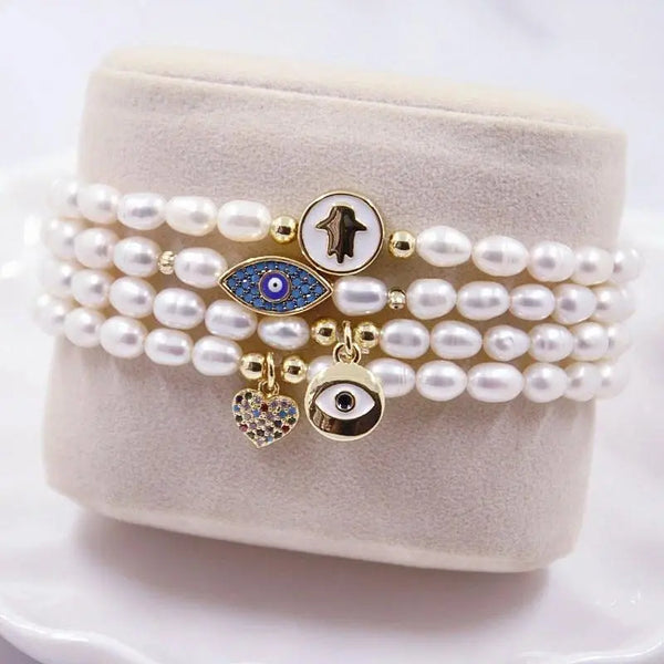Natural Pearl Turkish Evil Eye Bracelet Women Classic Heart/Hand/Cross Amazoline Store