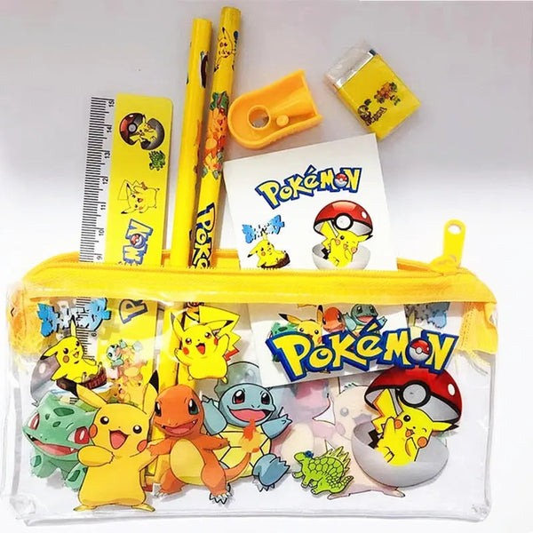 New Pokemon Anime Stationary Set Pikachu Cartoon Pencil Ruler Eraser Pencil Sharpener Mini Notebook Set Student Figure Toys Gift Amazoline Store