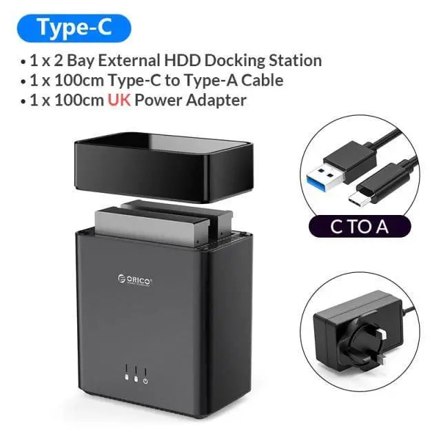 Hard Drive Docking Station 2/5 Bay USB3.0 Type-C 3.5 Inch HDD