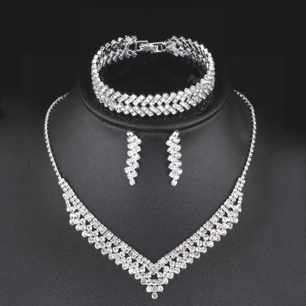 Silver Color Rhinestone Crystal Bridal Jewelry Sets for Women Necklace Earrings Bracelet set Amazoline Store